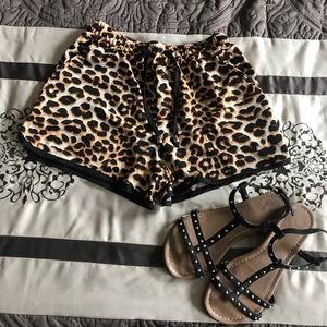 Cheetah print drawstring pocket shorts