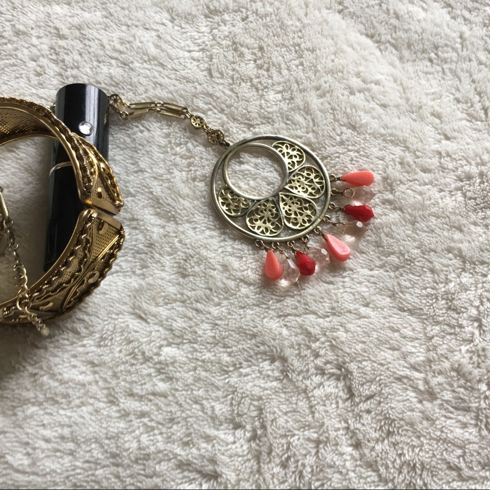 x2HP🌹 {Vintage} Gypsy Pendant Statement Gold Tone - Picture 4 of 8