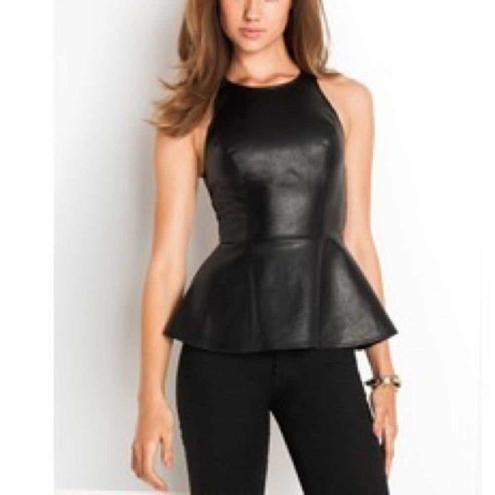 Black faux leather peplum top