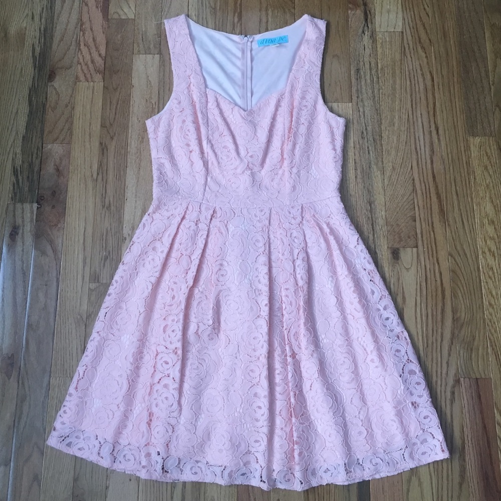 Blush pink lace Francesca's dress.
