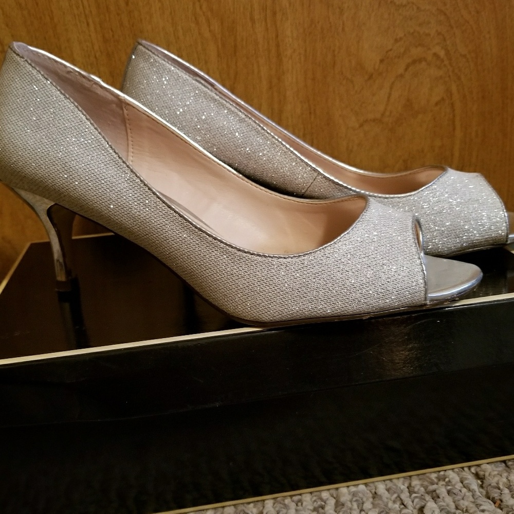 Silver Peek a Boo Pumps.
