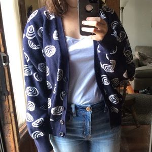 Jones New York Navy Blue Swirl Pattern Cardigan