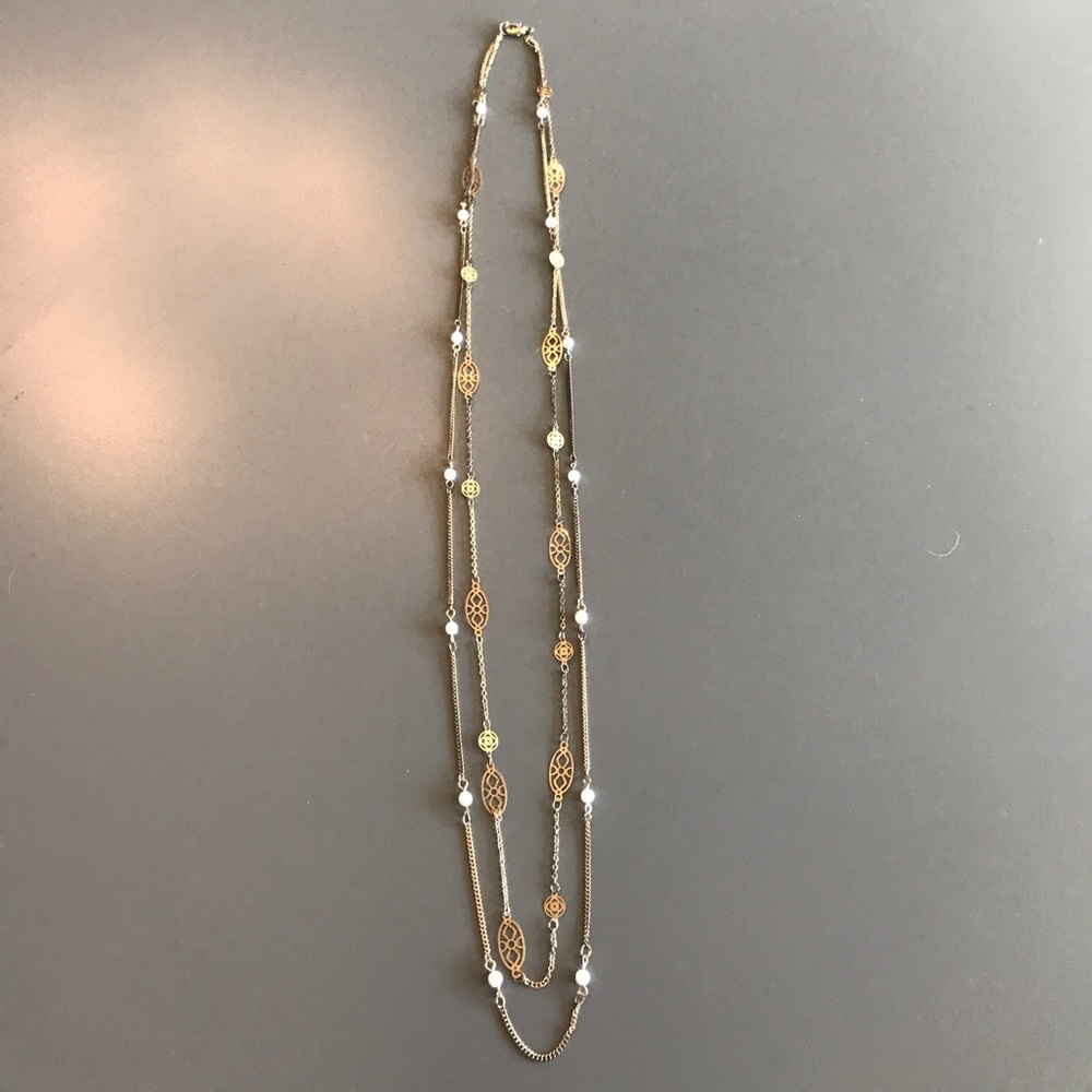 Dainty double strand gold and pearl necklace