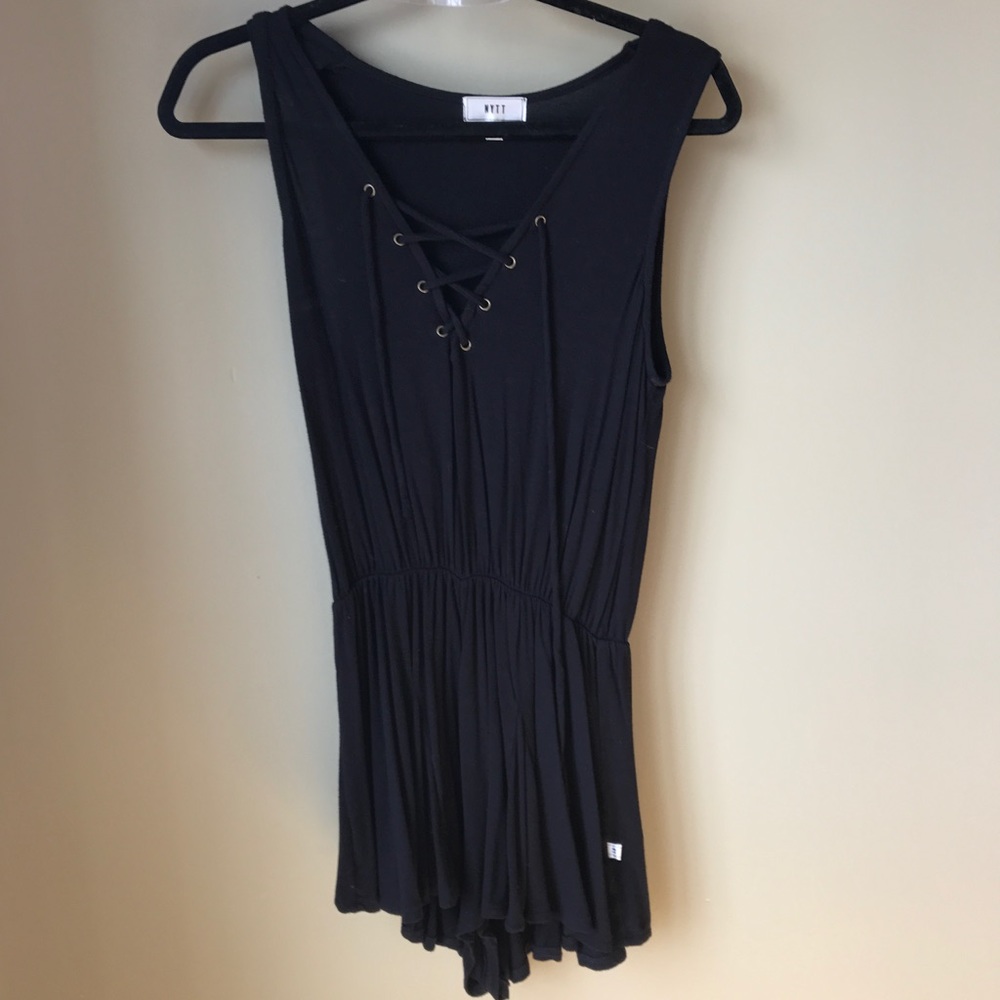 Black lace up romper