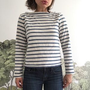 Blue and white striped long sleeved Uniqlo shirt