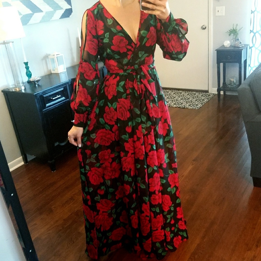 Rose print maxi dress