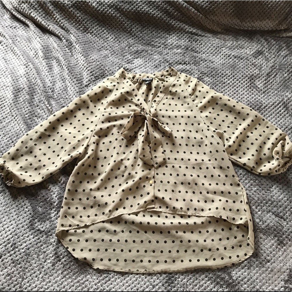 Cotton express grey and black polka dot blouse