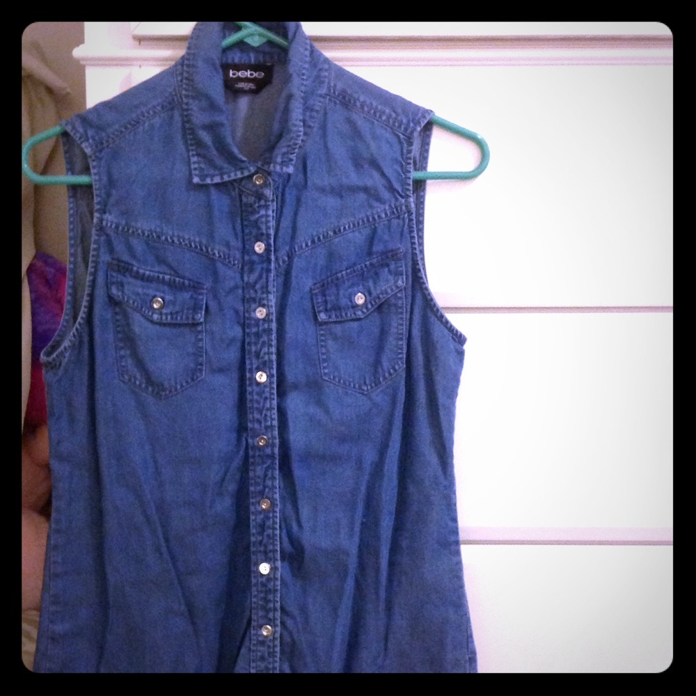 Bebe denim sleeveless shirt, size small