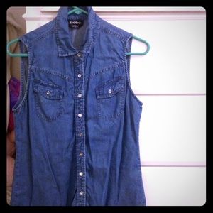 Bebe denim sleeveless shirt, size small