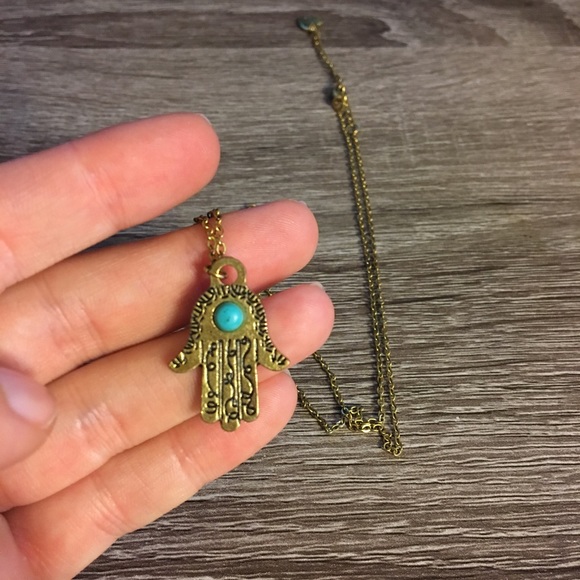 Lucky Brand Jewelry - 🤚🏽Hamsa Hand Gold & Turquoise Long Necklace