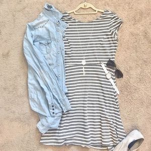 Gray fit-and-flare t-shirt dress