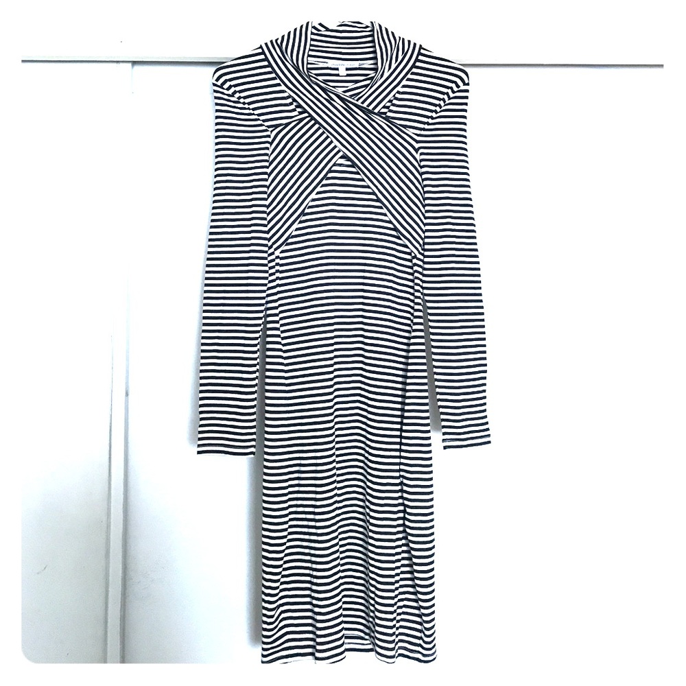 black and white striped midi dress