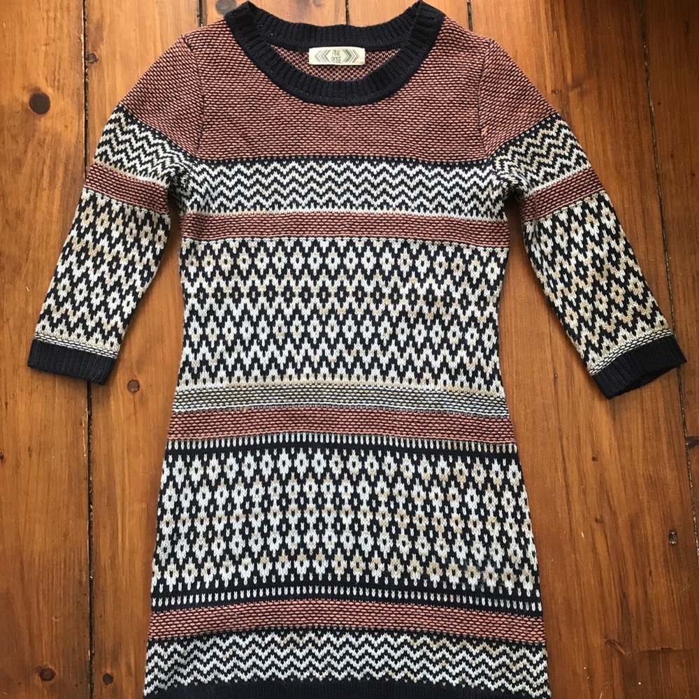 Nordic pattern long-sleeve sweater dress