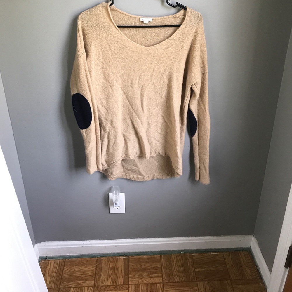 Gap adorable tan sweater with navy elbow patches