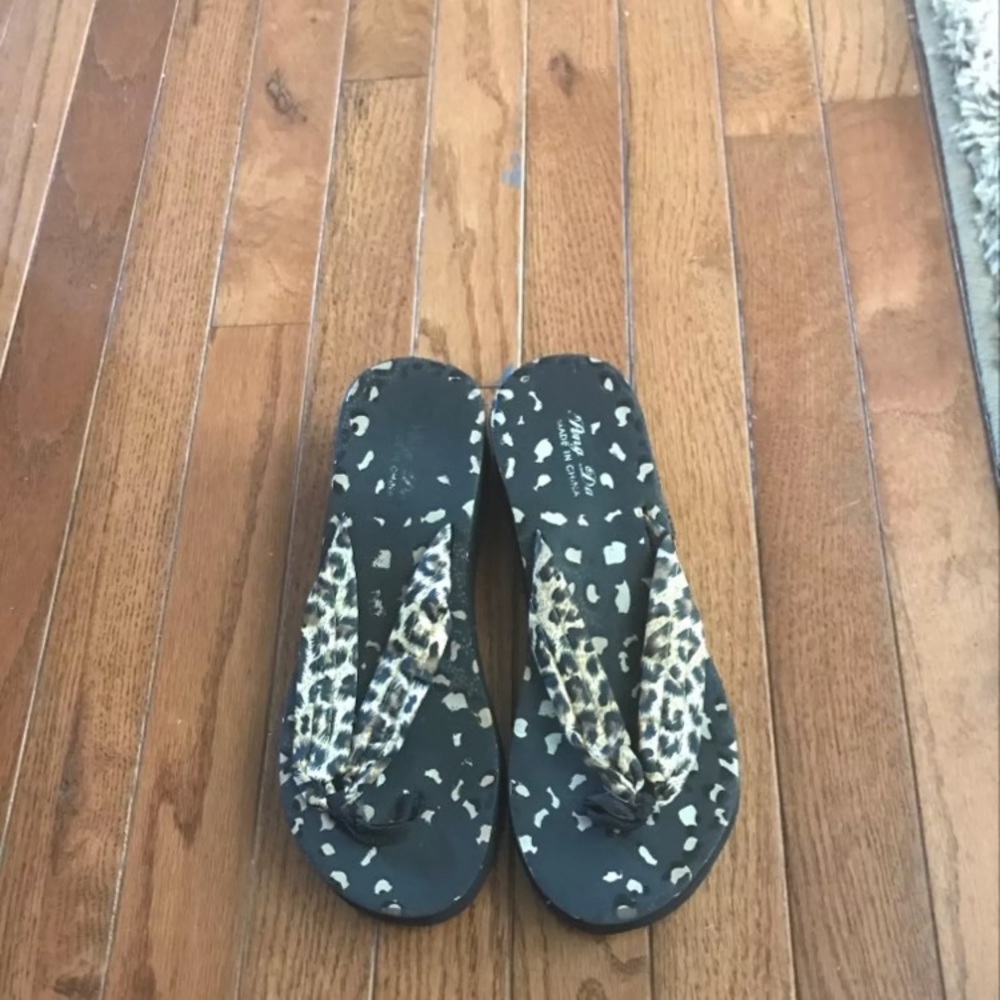 Wedge flip flops.