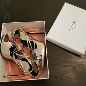 Simmi London Rose Gold snake heel sandal.