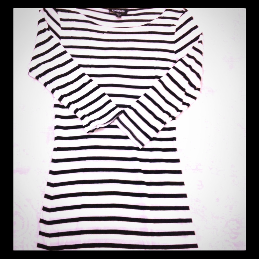 Bebe black & white striped 3/4 sleeve top, size S