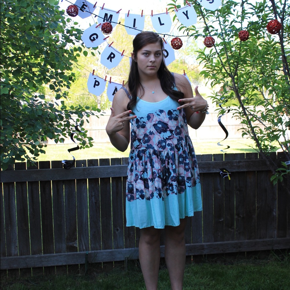Mint and floral spaghetti strap dress.