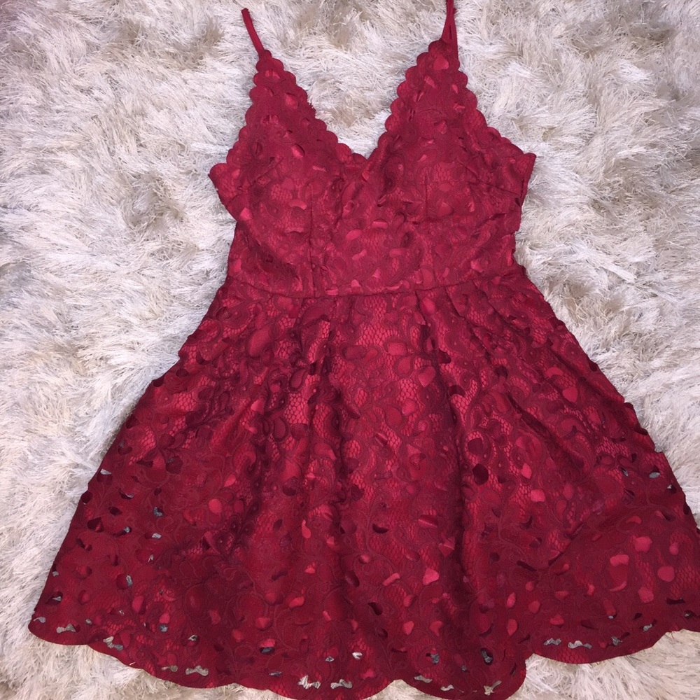 Beautiful ruby red lace mini dress. Nwt Party