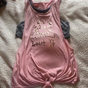 Graphic tank top with attacked bralette.