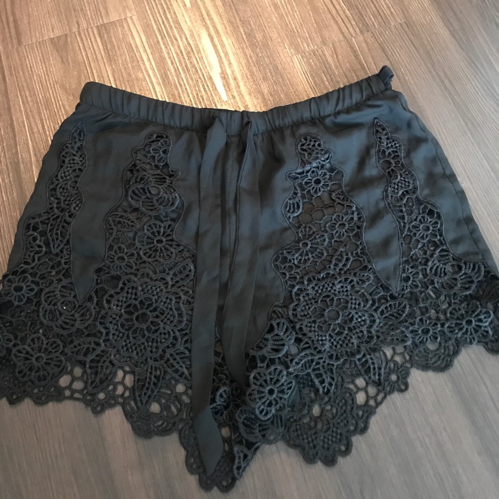 Black Satin Lace Shorts