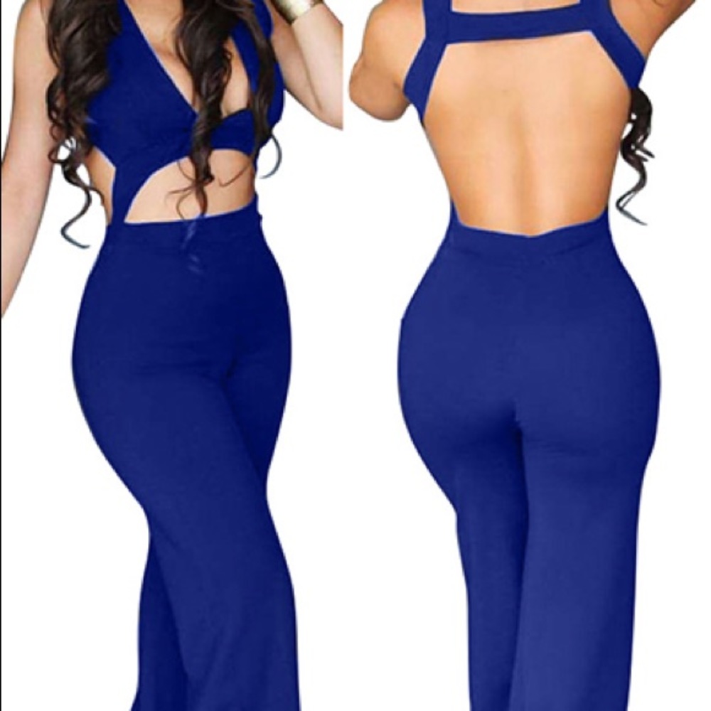 royal blue back Out jumpsuit