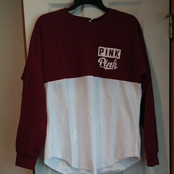 Long sleeve red n white t shirt blouse, PINK - Picture 2 of 3