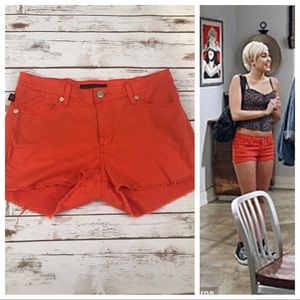 Rock & Republic Red-Orange Sunset Denim Shorts