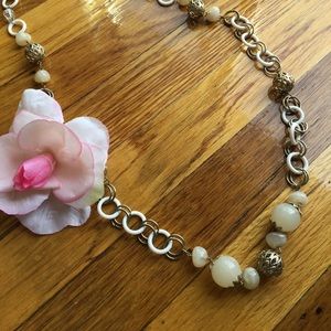 Gold and cream ring/bead necklace
