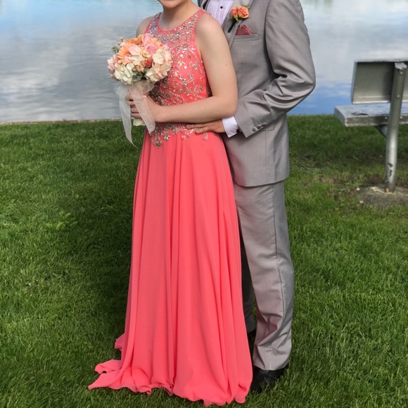 Coral one piece formal dress - Picture 2 of 8