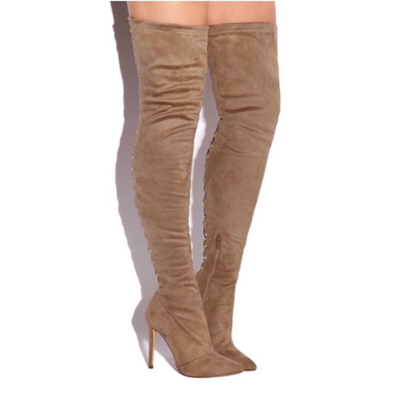 Taupe Over the Knee Boots - Picture 1 of 3