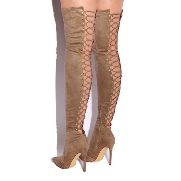 Taupe Over the Knee Boots - Picture 2 of 3