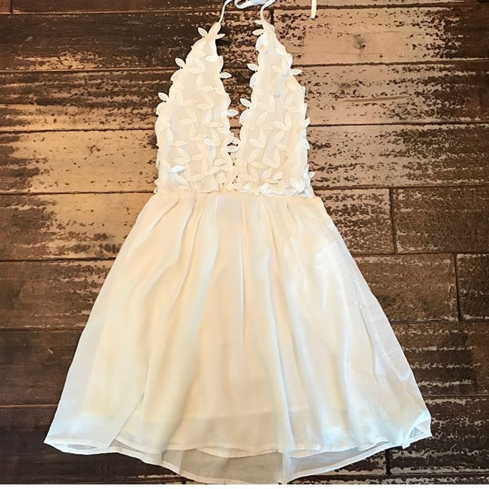 White halter sundress with flower detail