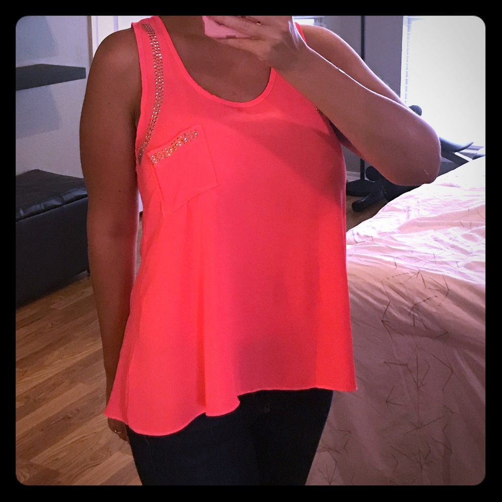 Coral Flowy Chiffon Tank