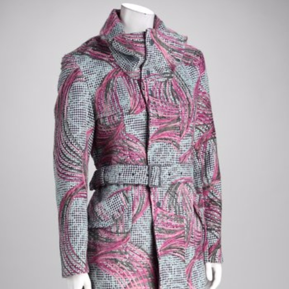 Samuel Dong - Pink & Gray Swirl Funnel Collar Coat
