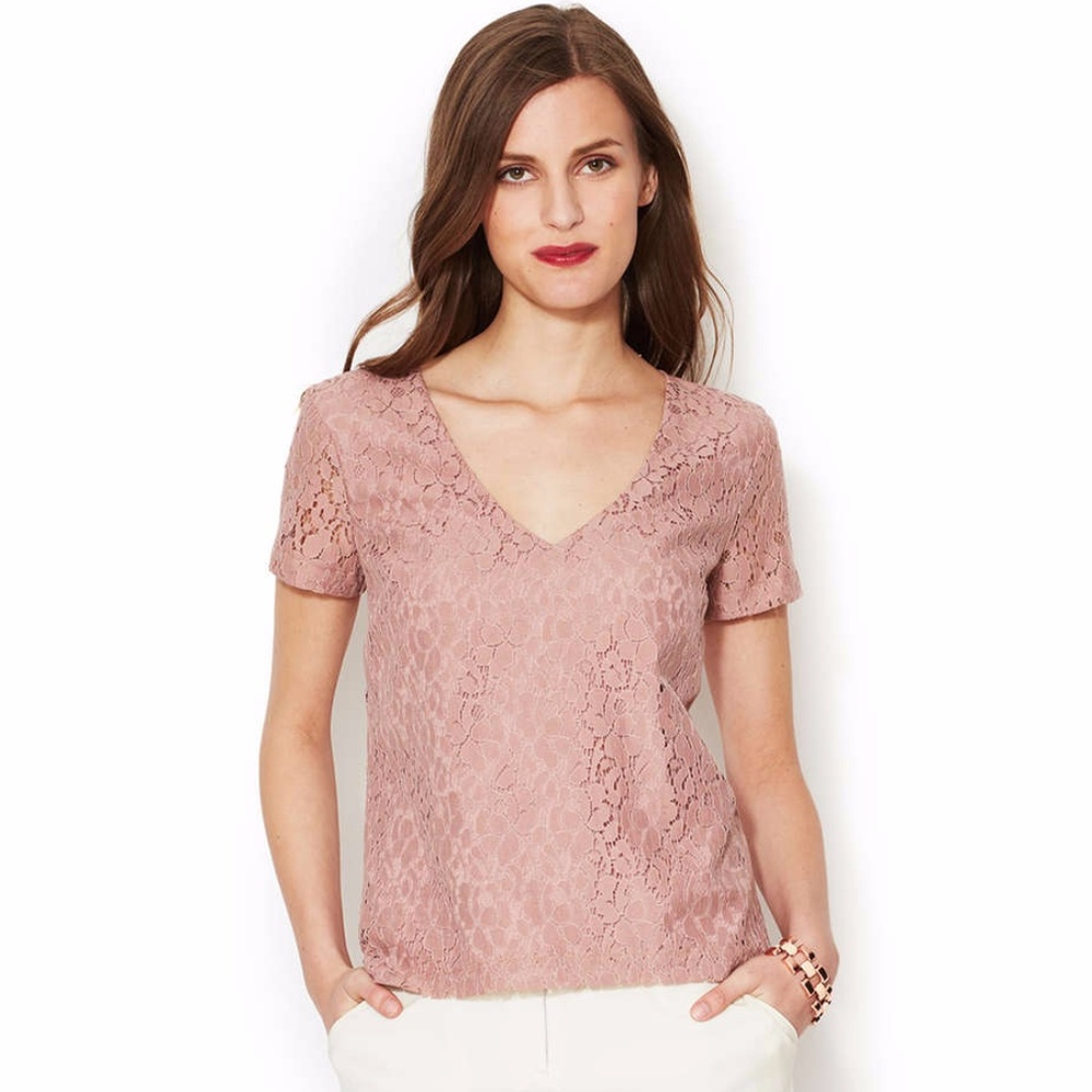 Ava & Aiden Blush Lace V-Neck Top