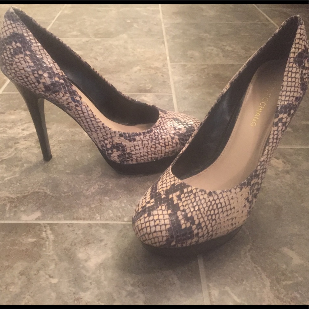Arturo Chiang Snakeskin Platform Heels