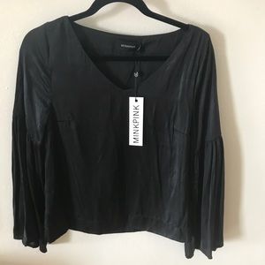 NWT MinkPink black bell sleeve blouse