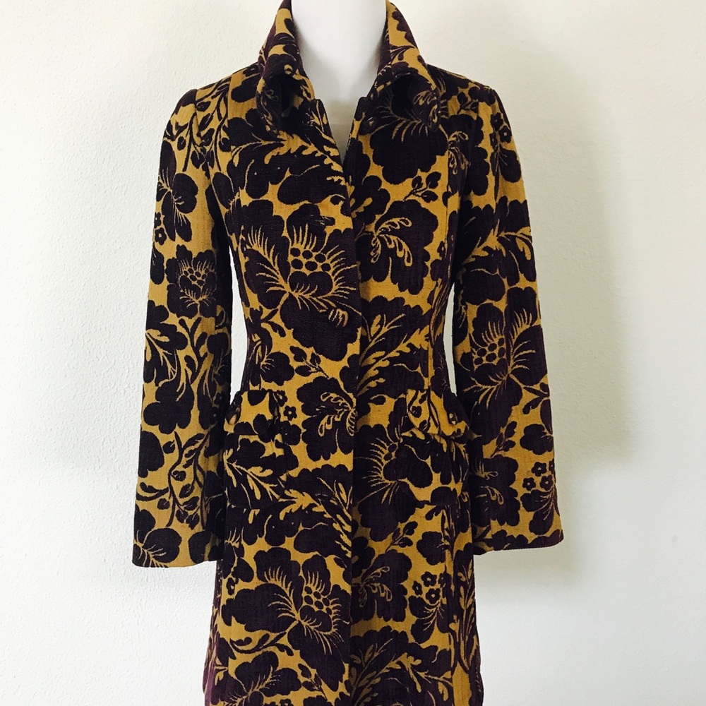 Purple/ mustard floral contrast pea coat size 2