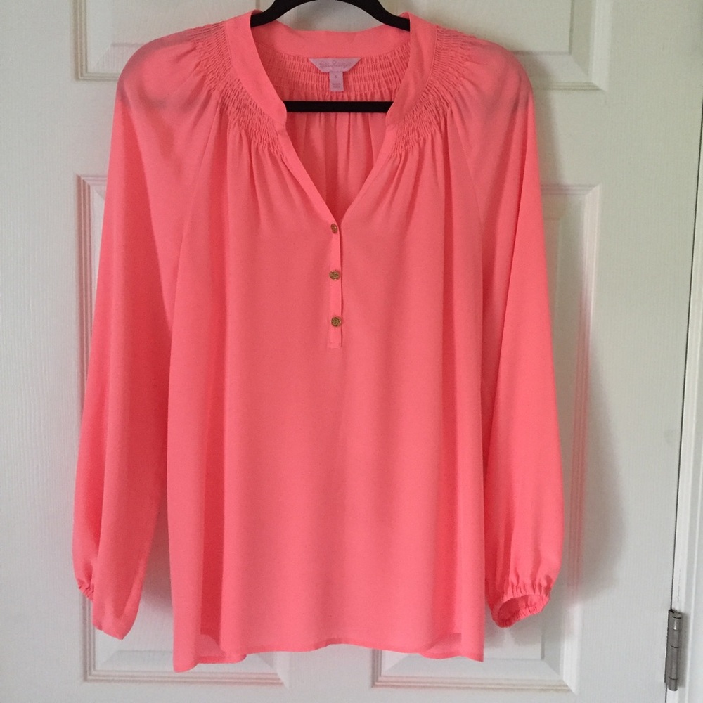 Lilly Pulitzer Elsa Top in a neonish coral color