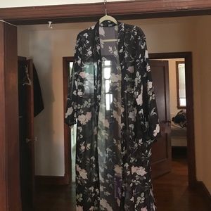 Never worn black and floral semi sheer kimono