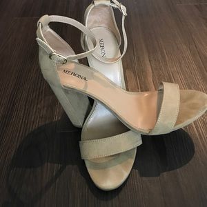 Nude Ankle Strap Block Heels