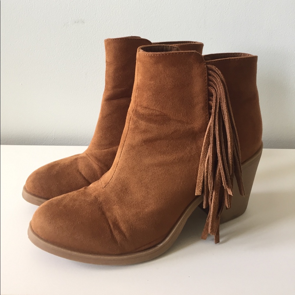 Brown fringe boots