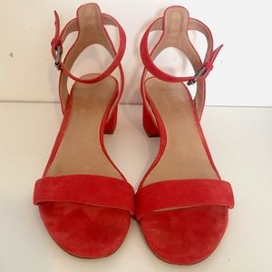 Red suede mid heel sandals