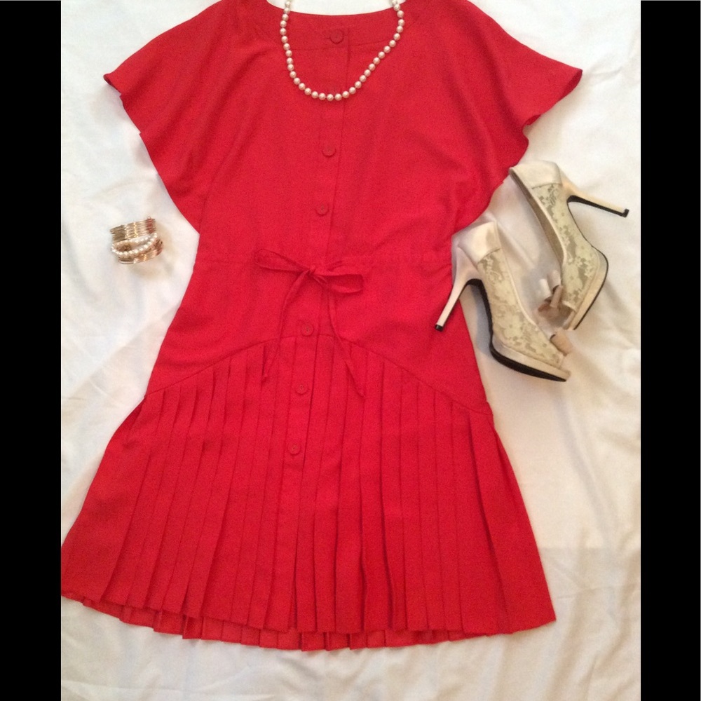 NY&C Boat neck cape slv pleated Drop Waist dress