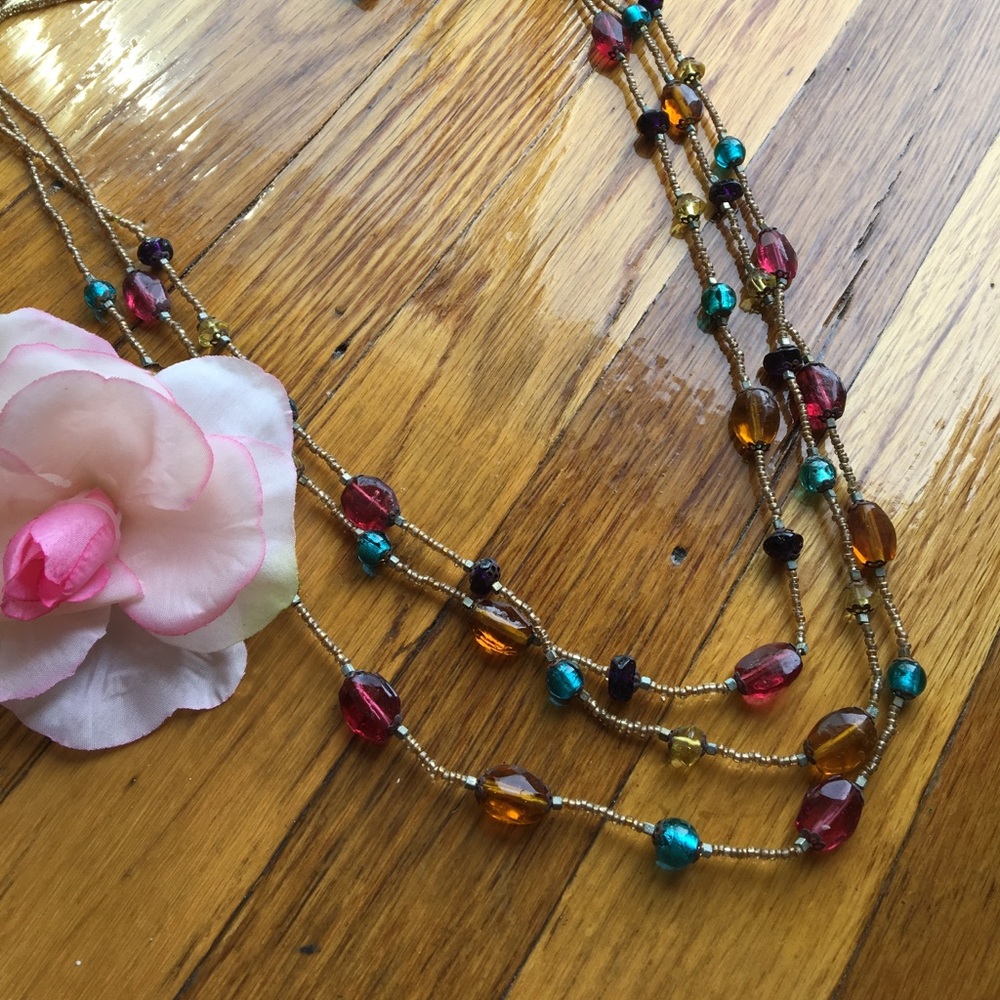 Multicolored three tier necklace