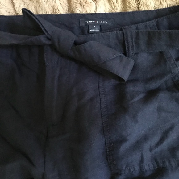 Tommy Hilfiger Navy Linen Flared Pants - Picture 1 of 4