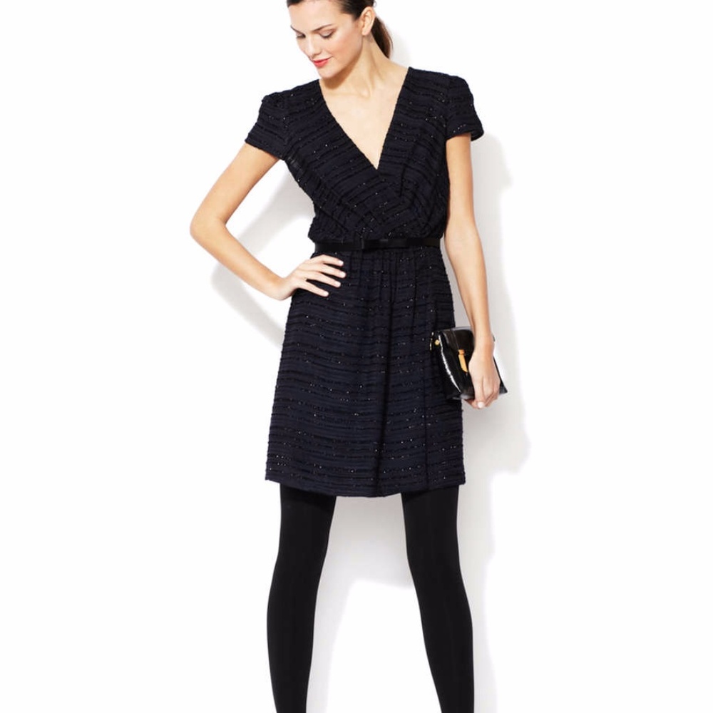 Milly Emilie Belted Wrap Dress Navy with Shimmer
