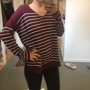 Maroon striped v-neck sweater