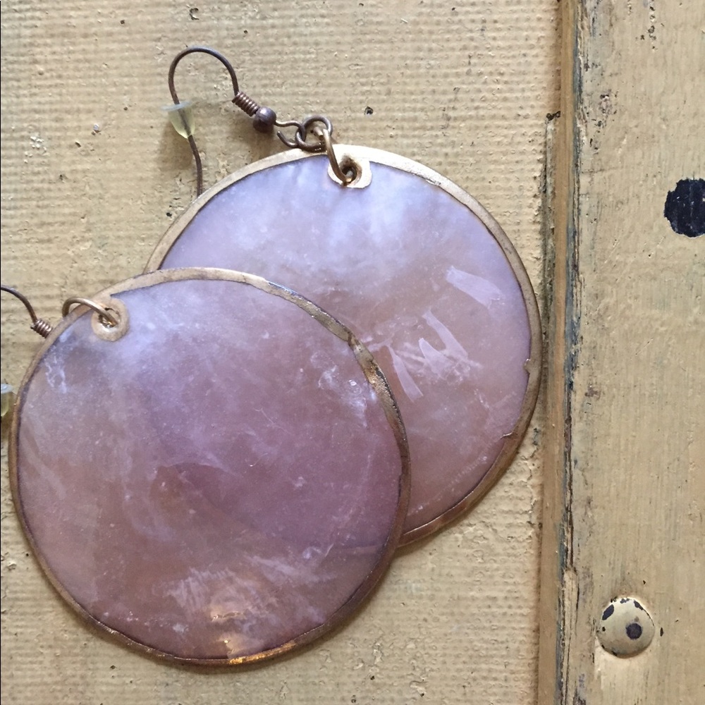 Boho Ethereal Lt Pink Round Shell Statemt Earrings - image 2